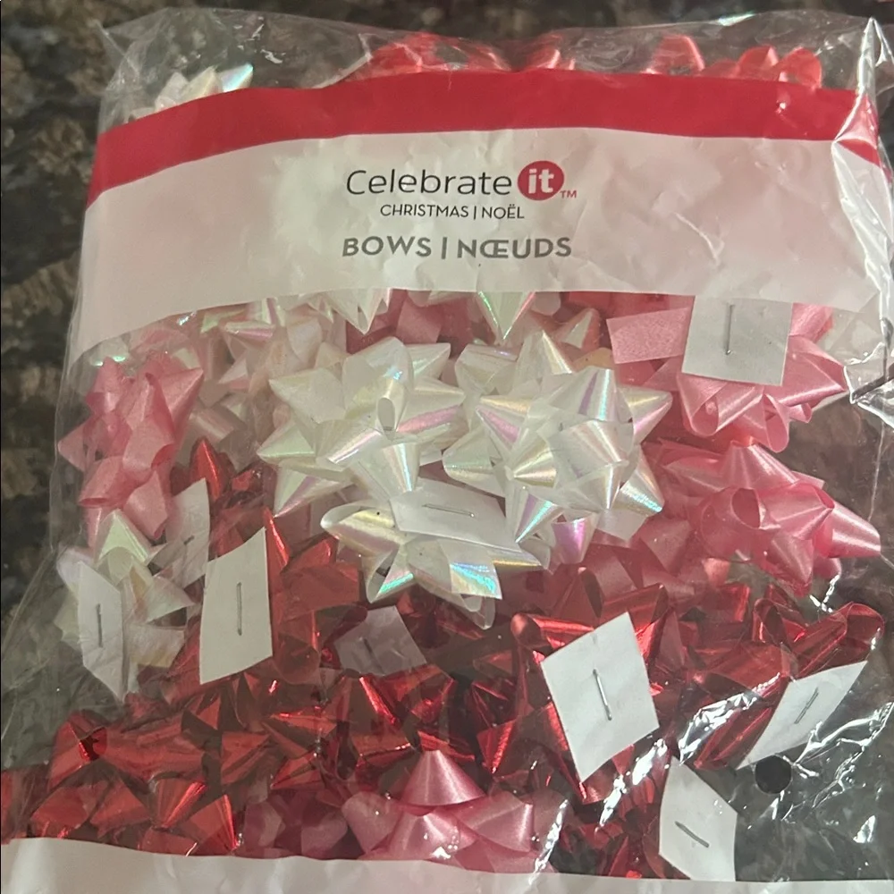 CELEBRATE ASSORTED MINI SELF ADHESIVE BOWS RED-WHITE-PINK 250 PCS NWT